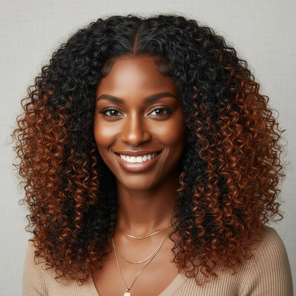Ani 180% Density Copper Highlight Kinky Curly Glueless 5x5 Lace Closure Wig Pre-Cut Lace