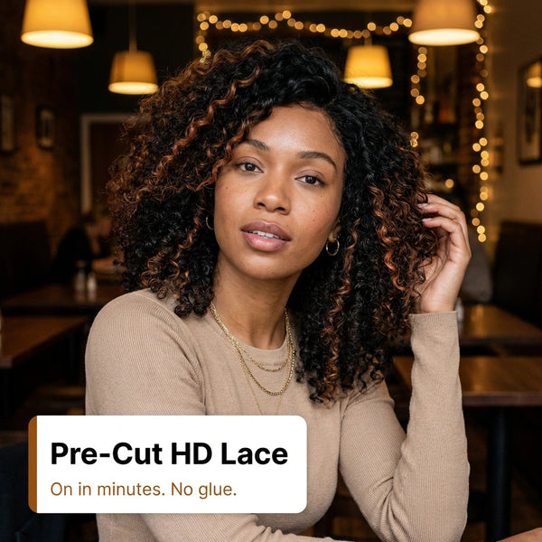 Ani 180% Density Copper Highlight Kinky Curly Glueless 5x5 Lace Closure Wig Pre-Cut Lace