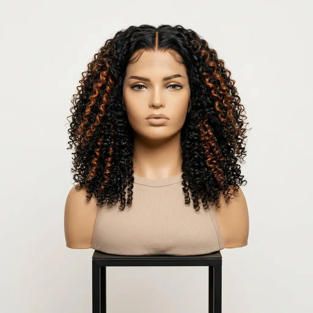 Ani 180% Density Copper Highlight Kinky Curly Glueless 5x5 Lace Closure Wig Pre-Cut Lace