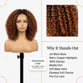 Ani 180% Density Copper Highlight Kinky Curly Glueless 5x5 Lace Closure Wig Pre-Cut Lace thumbnail
