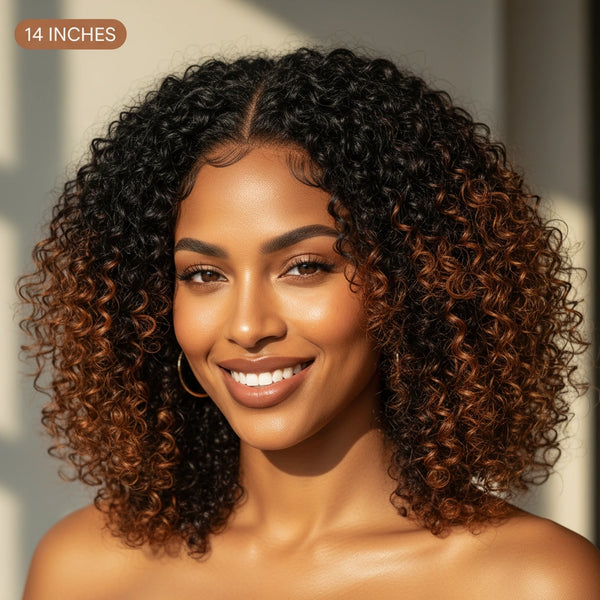 Ani 180% Density Copper Highlight Kinky Curly Glueless 5x5 Lace Closure Wig Pre-Cut Lace