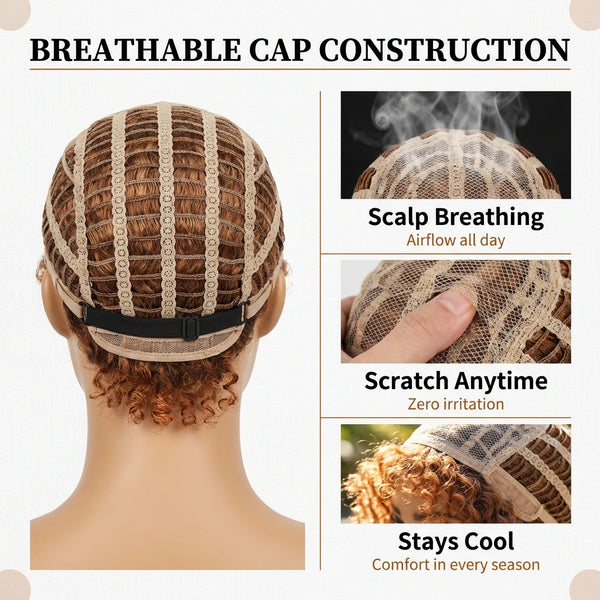 Ani 180% Density Copper Highlight Kinky Curly Glueless 5x5 Lace Closure Wig Pre-Cut Lace