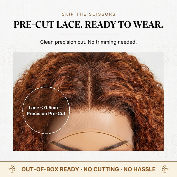 Ani 180% Density Copper Highlight Kinky Curly Glueless 5x5 Lace Closure Wig Pre-Cut Lace