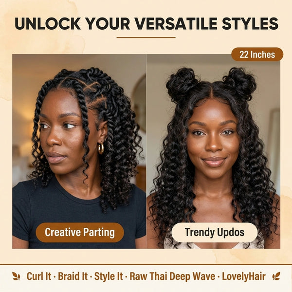 LovelyHair - 100% Raw Thai Human Hair Deep Wave 5x5 7x6 13x4 HD Lace Natural Hairline Wig