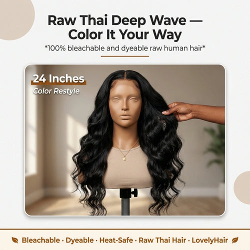 LovelyHair - 100% Raw Thai Human Hair Deep Wave 5x5 7x6 13x4 HD Lace Natural Hairline Wig