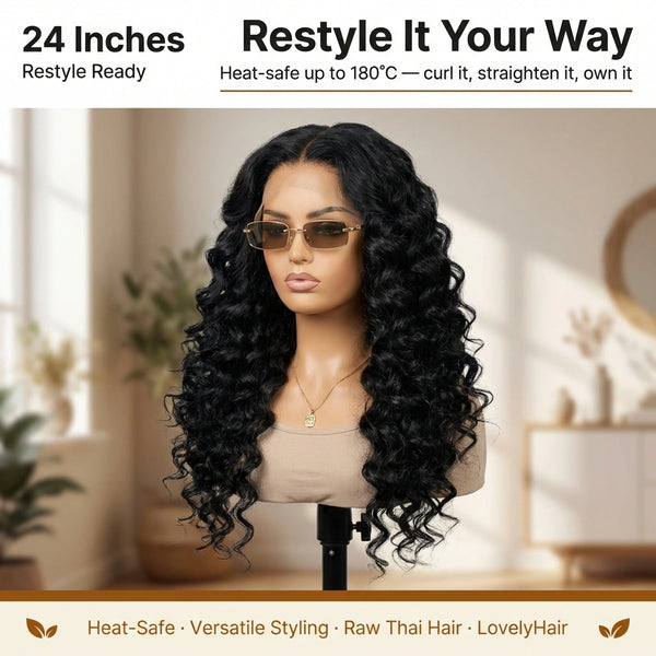 LovelyHair - 100% Raw Thai Human Hair Deep Wave 5x5 7x6 13x4 HD Lace Natural Hairline Wig