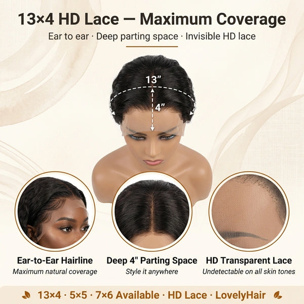LovelyHair - 100% Raw Thai Human Hair Deep Wave 5x5 7x6 13x4 HD Lace Natural Hairline Wig