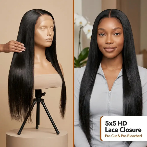 Bone Straight Glueless 5x5 HD Lace Closure Wig – Pre-cut & Bleached