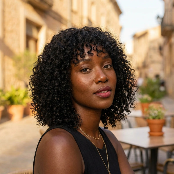 Fumi Short Cut Curly Minimalist HD Lace Glueless Side  or Middle Part Wig 100% Human Hair Pre-Cut Lace - alternate view