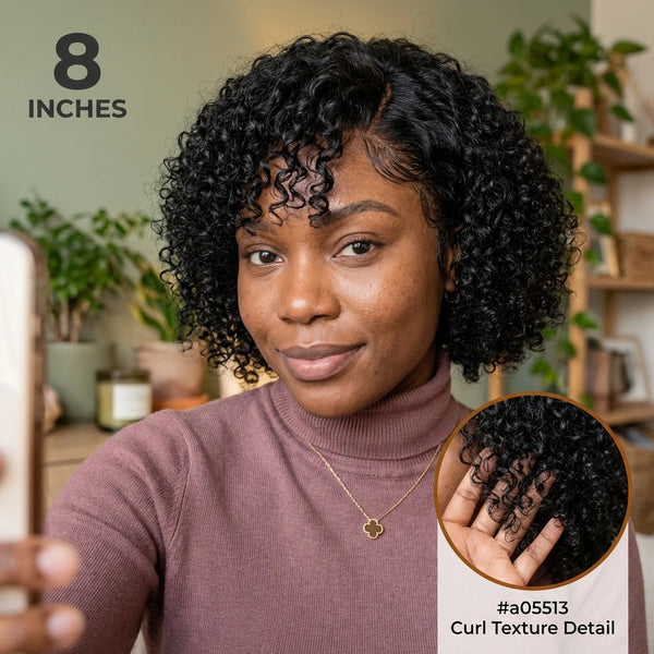 Fumi Short Cut Curly Minimalist HD Lace Glueless Side  or Middle Part Wig 100% Human Hair Pre-Cut Lace