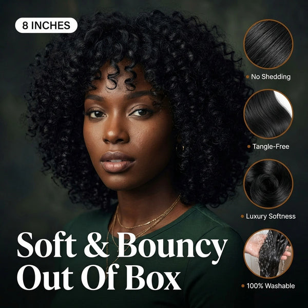 Fumi Short Cut Curly Minimalist HD Lace Glueless Side  or Middle Part Wig 100% Human Hair Pre-Cut Lace