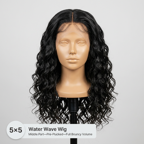 LovelyHair 5 x 5 middle part Water Wave Wig Full, bouncy, Pre-Plucked and natural.