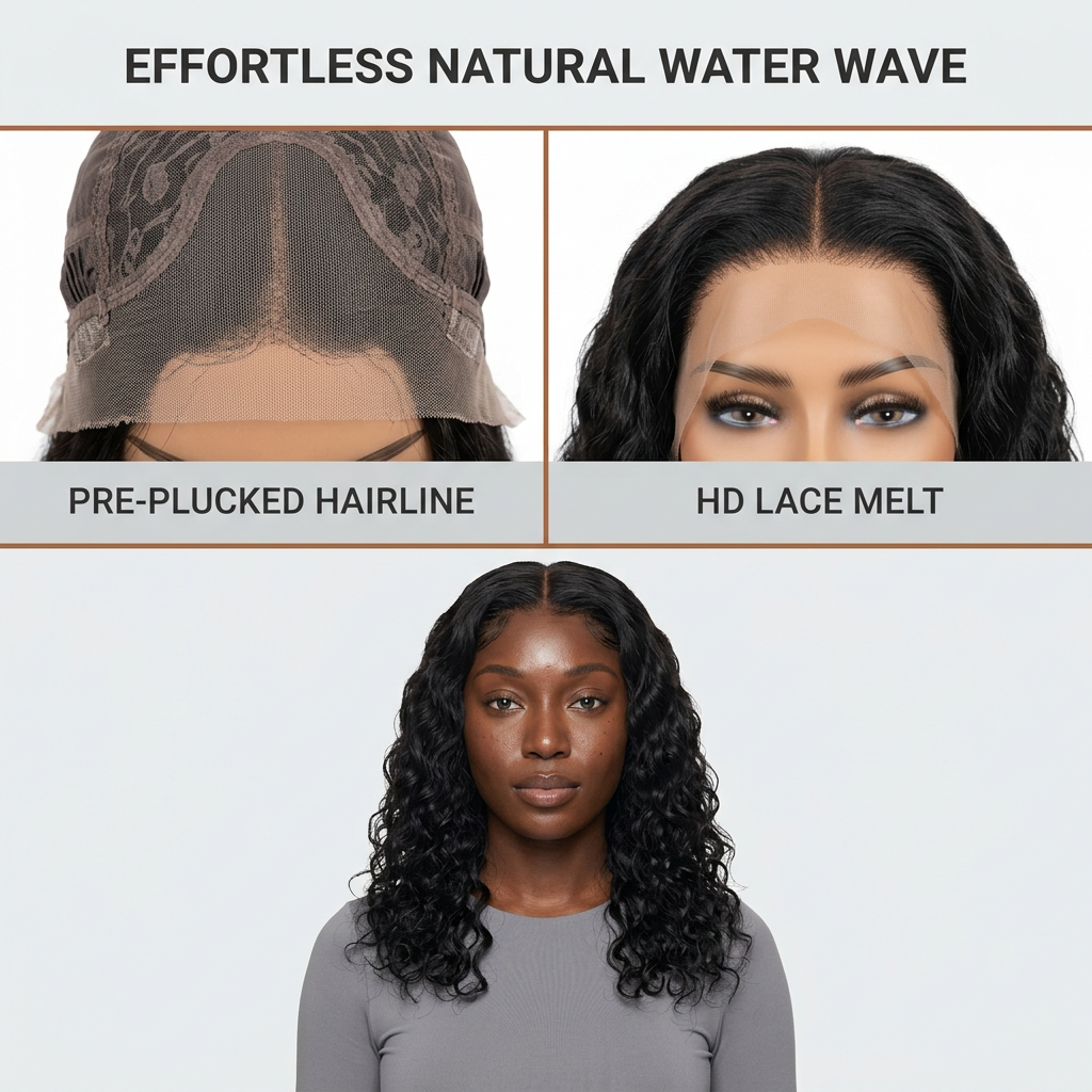 LovelyHair 5 x 5 middle part Water Wave Wig Full, bouncy, Pre-Plucked and natural.