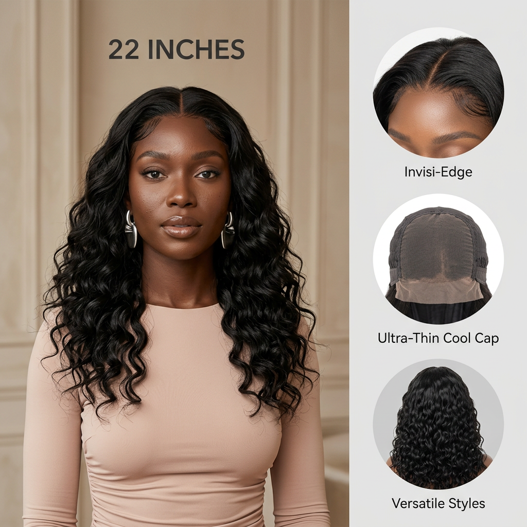 LovelyHair 5 x 5 middle part Water Wave Wig Full, bouncy, Pre-Plucked and natural.