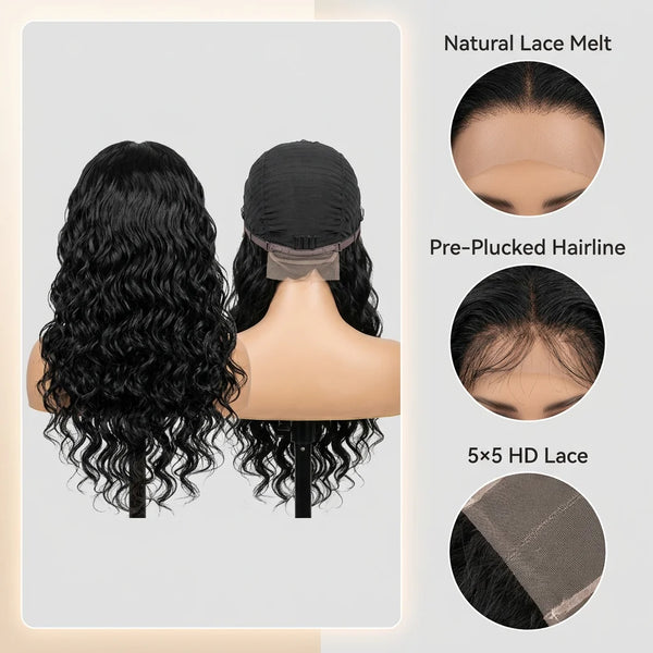 LovelyHair 5 x 5 middle part Water Wave Wig Full, bouncy, Pre-Plucked and natural.