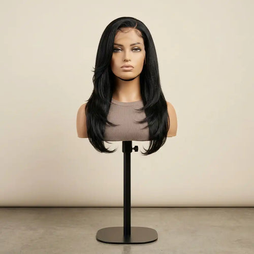 LovelyHair All-Day Comfort Wig 180% Density Butterfly Cut Layered Light Yaki Straight Glueless 7x6 Closure HD Lace Human Hair Wig Pre-Cut Lace