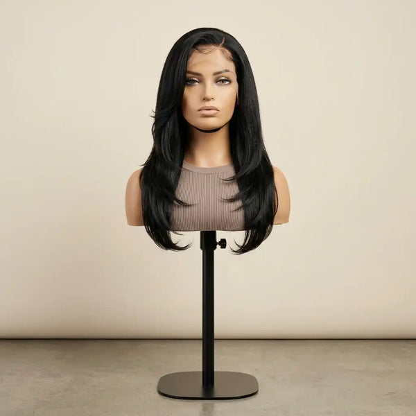 LovelyHair All-Day Comfort Wig 180% Density Butterfly Cut Layered Light Yaki Straight Glueless 7x6 Closure HD Lace Human Hair Wig Pre-Cut Lace - alternate view