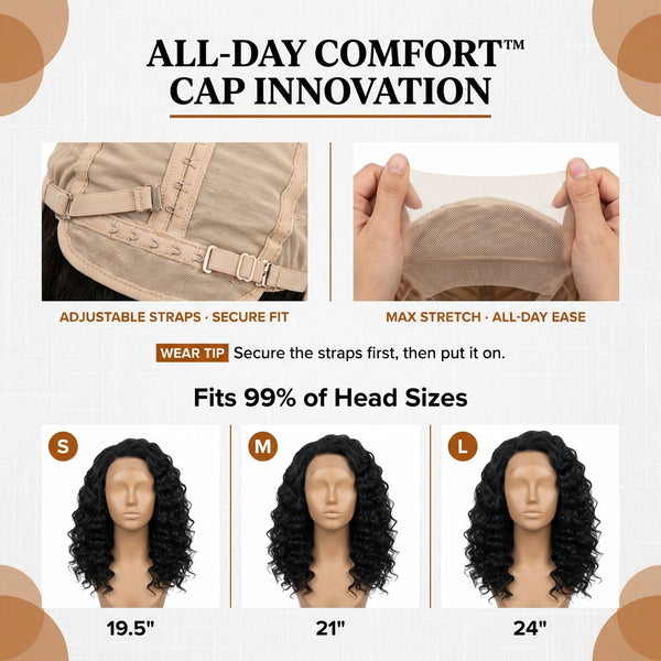 LovelyHair All-Day Comfort Wig 200% Density Deep Wave Glueless 7x6 Closure HD Lace Human Hair Wig Pre-Cut Lace