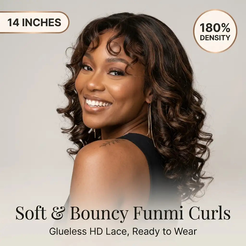 LovelyHair Funmi Curl Glueless Wig – Chestnut Brown Highlight Bouncy HD Lace