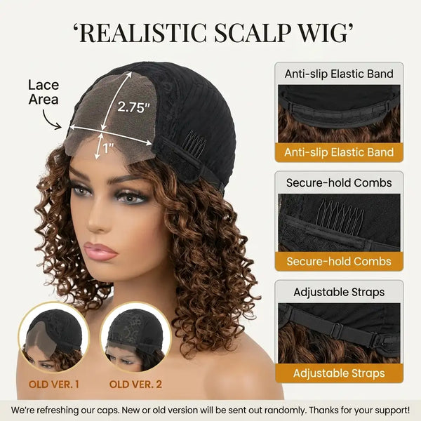 LovelyHair Funmi Curl Glueless Wig – Chestnut Brown Highlight Bouncy HD Lace
