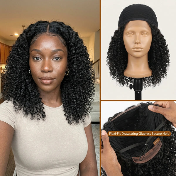 LovelyHair middle and side part 180% Density Kinky Curly/ Yaki look Wig