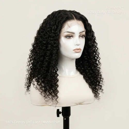 LovelyHair middle and side part 180% Density Kinky Curly/ Yaki look Wig