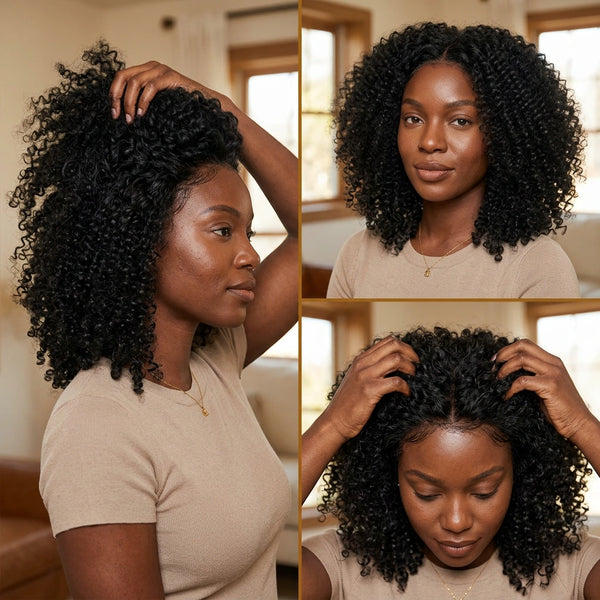 LovelyHair middle and side part 180% Density Kinky Curly/ Yaki look Wig