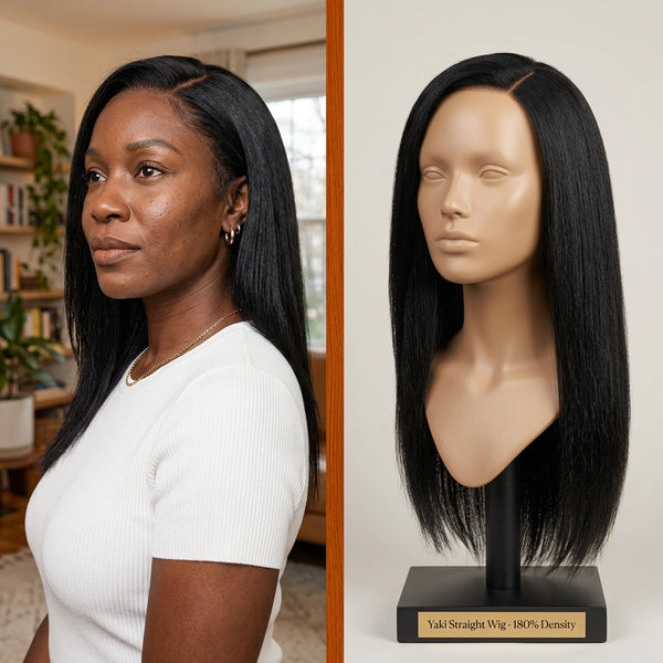 LovelyHair middle and side part 180% Density Kinky Curly/ Yaki look Wig