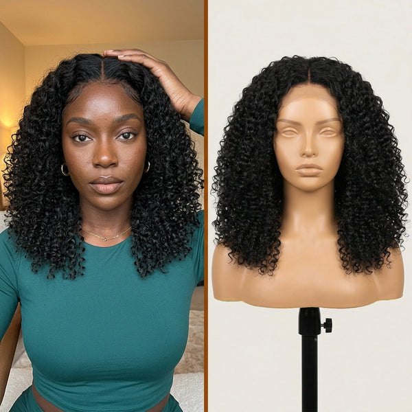 LovelyHair middle and side part 180% Density Kinky Curly/ Yaki look Wig