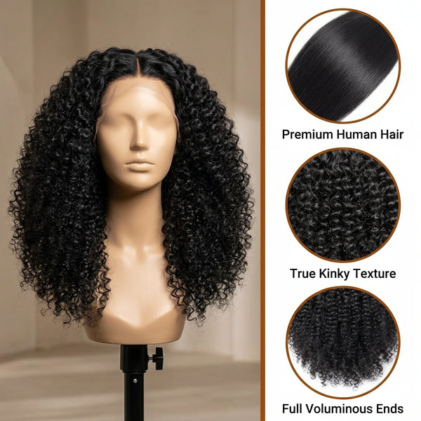 LovelyHair middle and side part 180% Density Kinky Curly/ Yaki look Wig