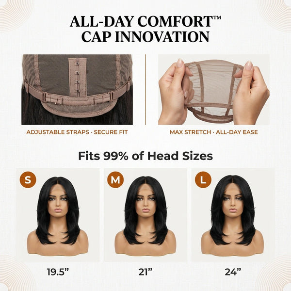 LovelyHair All-Day Comfort Wig 180% Density Butterfly Cut Layered Light Yaki Straight Glueless 7x6 Closure HD Lace Human Hair Wig Pre-Cut Lace