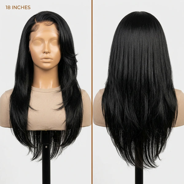 LovelyHair All-Day Comfort Wig 180% Density Butterfly Cut Layered Light Yaki Straight Glueless 7x6 Closure HD Lace Human Hair Wig Pre-Cut Lace