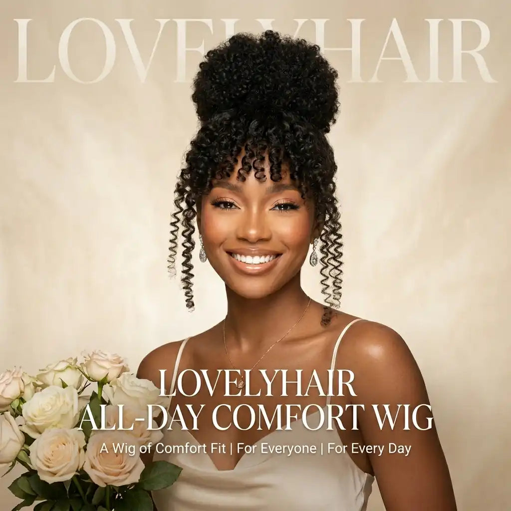 Natural Black - LovelyHair Crown Curls Kinky Curly Glueless Wig – 200% Density Afro Texture