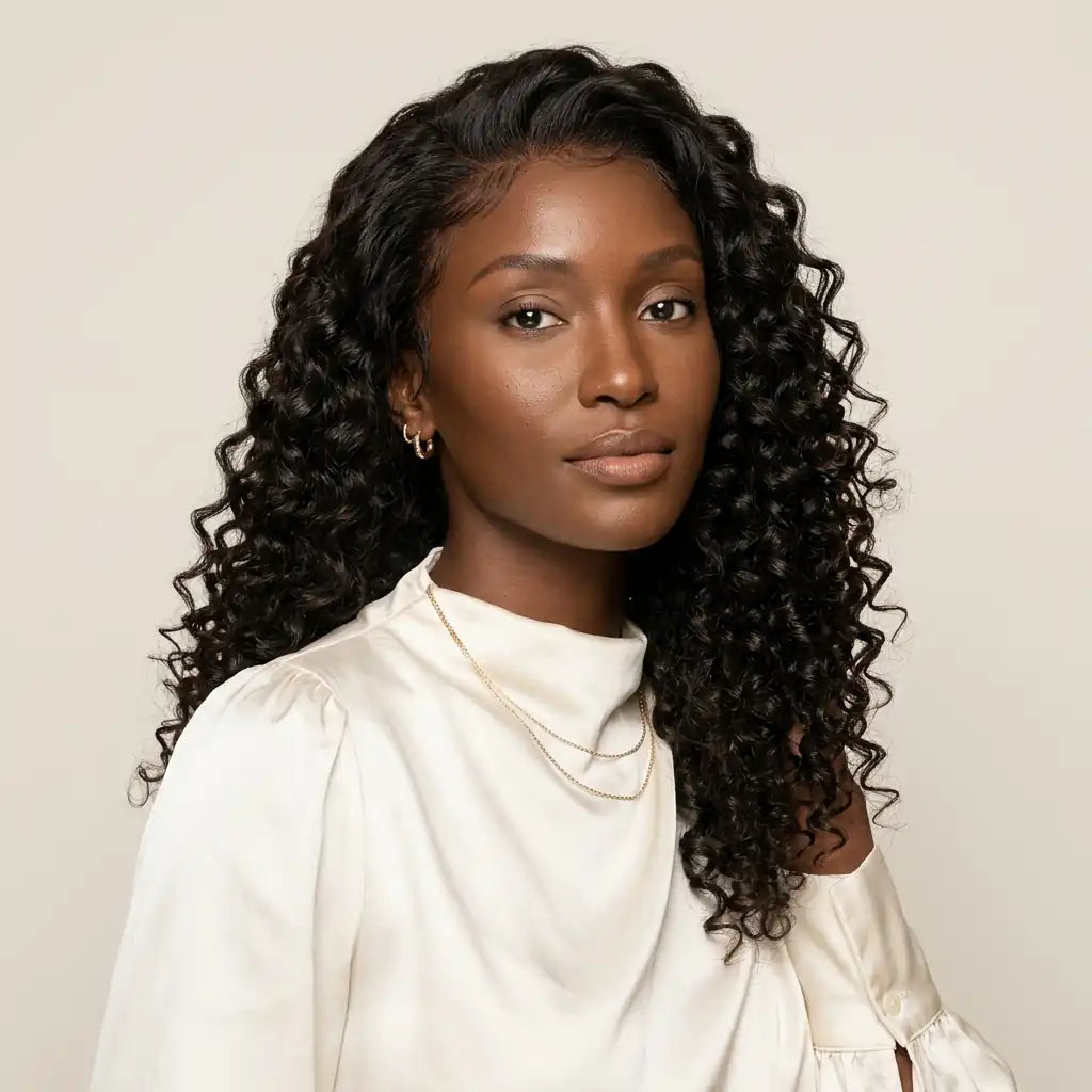 Natural Black - LovelyHair Wand Curl Bouncy Glueless Wig – 180% Density Defined Curls HD Lace