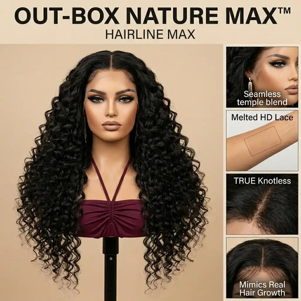 Natural Black - LovelyHair Wand Curl Bouncy Glueless Wig – 180% Density Defined Curls HD Lace