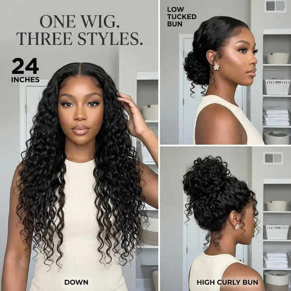 Natural Black - LovelyHair Wand Curl Bouncy Glueless Wig – 180% Density Defined Curls HD Lace