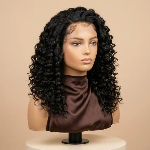 Natural Black - LovelyHair Wand Curl Bouncy Glueless Wig – 180% Density Defined Curls HD Lace