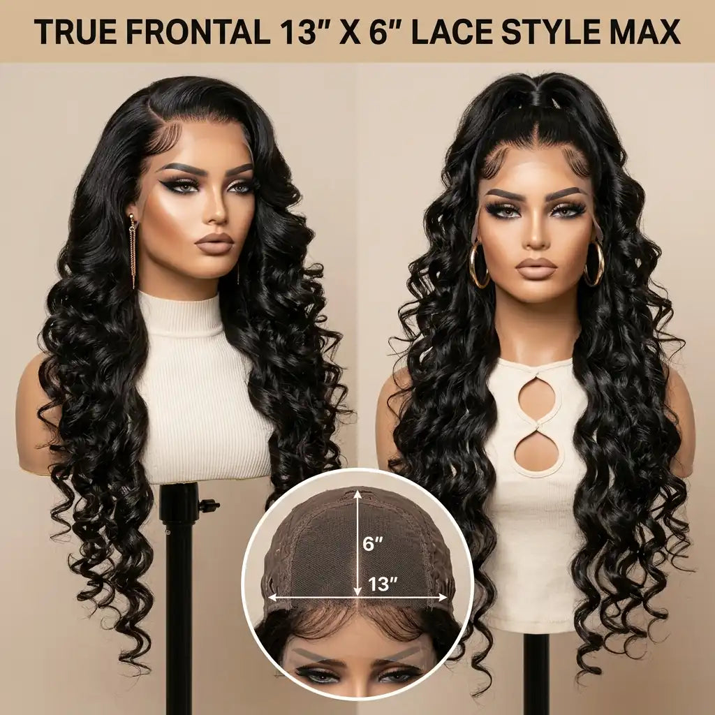 Natural Black - LovelyHair Wand Curl Bouncy Glueless Wig – 180% Density Defined Curls HD Lace