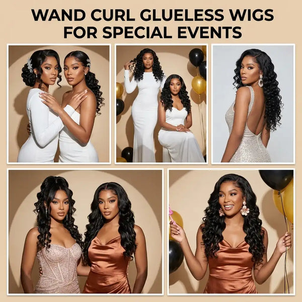 Natural Black - LovelyHair Wand Curl Bouncy Glueless Wig – 180% Density Defined Curls HD Lace