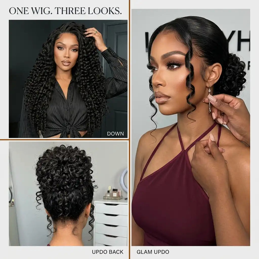 Natural Black - LovelyHair Wand Curl Bouncy Glueless Wig – 180% Density Defined Curls HD Lace