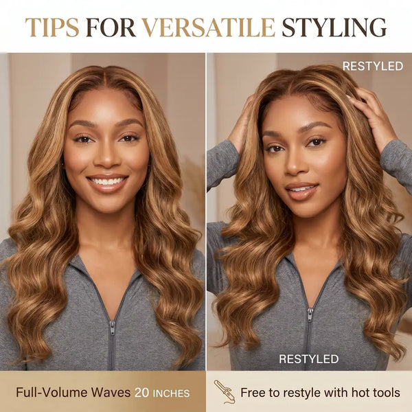 Raw Peruvian Body Wave Wig | Honey Blonde Highlights | 5x5 HD Lace Closure | 18"-26"