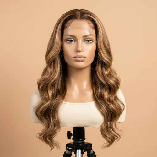 Raw Peruvian Body Wave Wig | Honey Blonde Highlights | 5x5 HD Lace Closure | 18"-26"