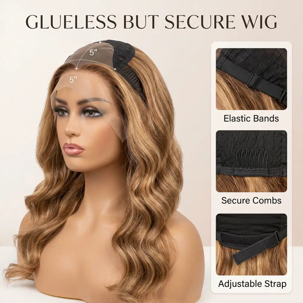Raw Peruvian Body Wave Wig | Honey Blonde Highlights | 5x5 HD Lace Closure | 18"-26"