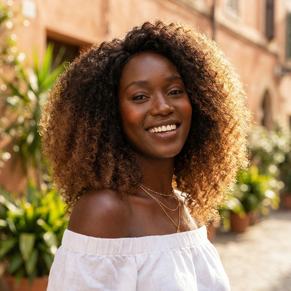Soft tangle free Naya Ombre - Fluffy Kinky Curl Glueless Minimalist HD Lace Wig Ready to Go