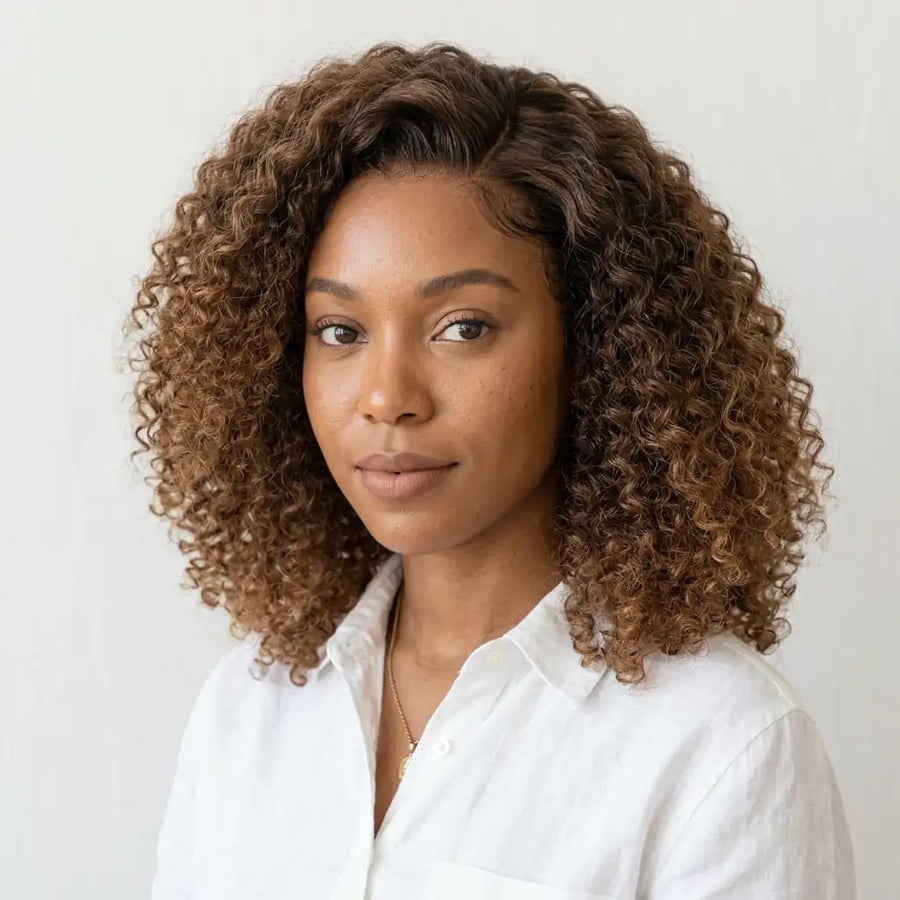 Soft tangle free Naya Ombre - Fluffy Kinky Curl Glueless Minimalist HD Lace Wig Ready to Go