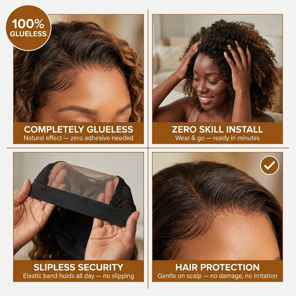 Soft tangle free Naya Ombre - Fluffy Kinky Curl Glueless Minimalist HD Lace Wig Ready to Go