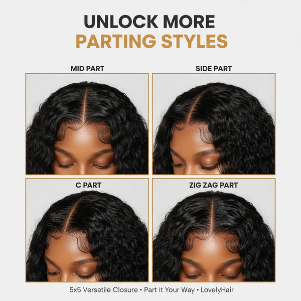 Lily Wet and Wavy 5x5 Closure Pre-Cut Lace Water Wave Wig Glueless Side Part Human Hair Wig