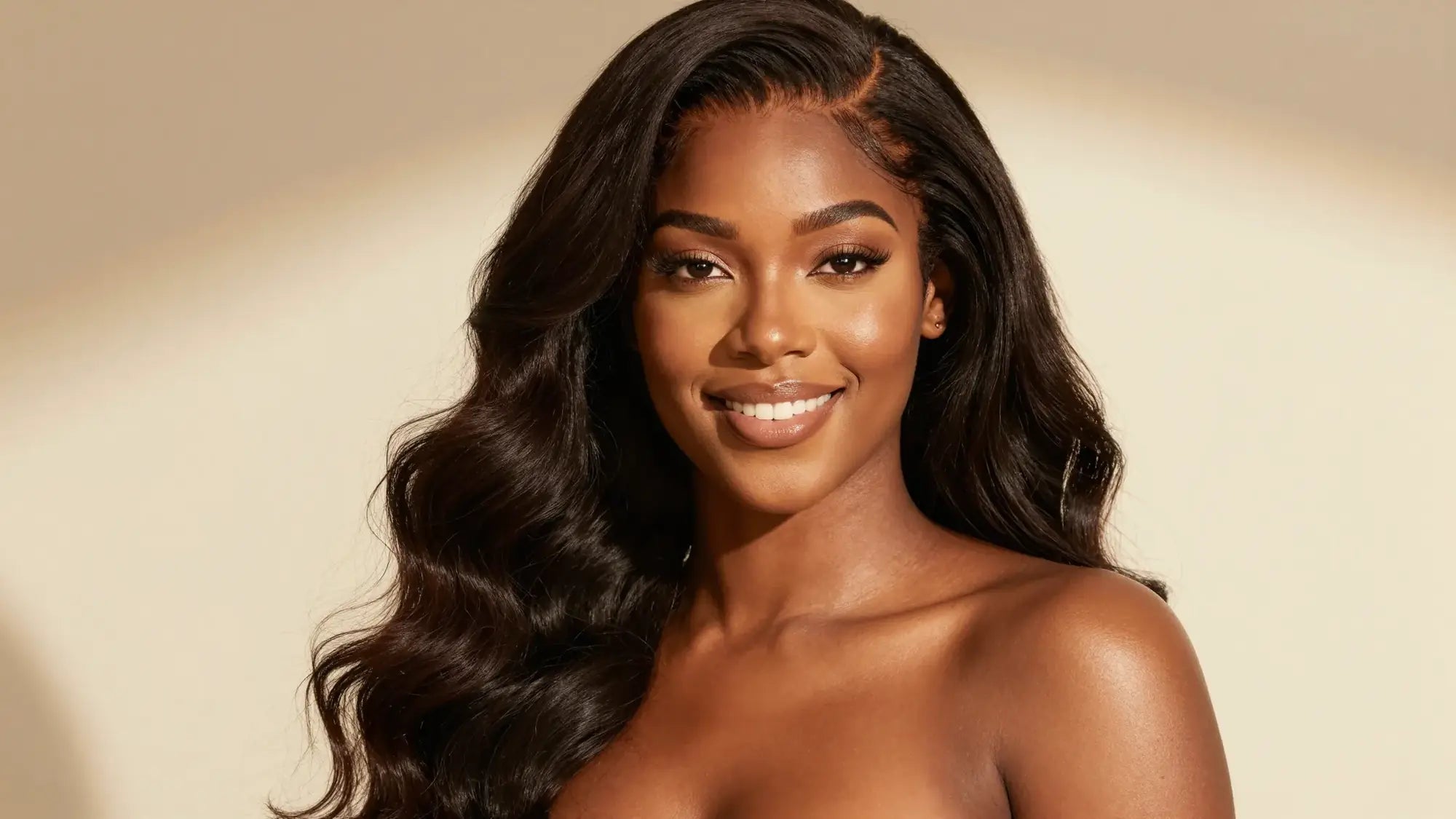 A confident Black woman with radiant dark skin wearing a flawless natural human hair wig — LovelyHair